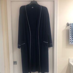 Men's Navy Robe with White Trim knee length bathrobe